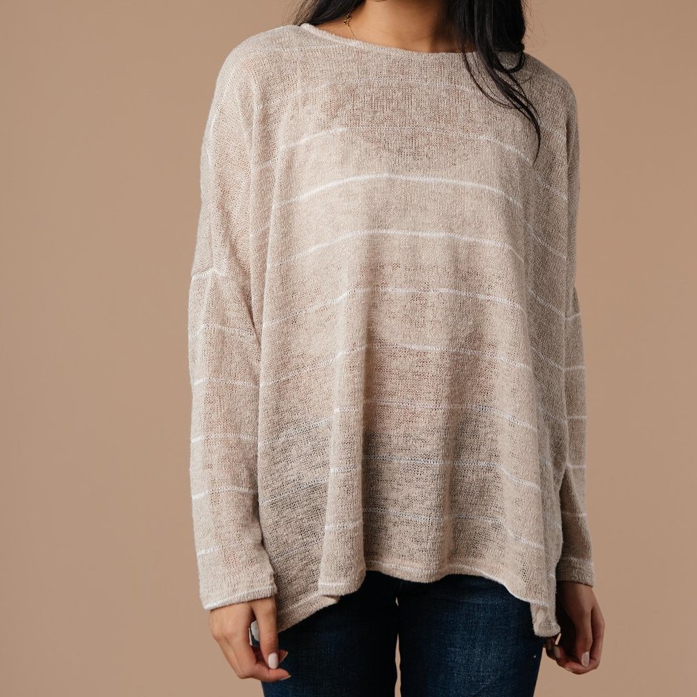 Lightweight Striped Pullover in Taupe